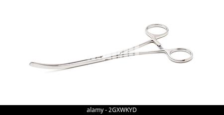 Acciaio inossidabile chirurgico di precisione dello strumento medicale isolati su sfondo bianco. Foto Stock