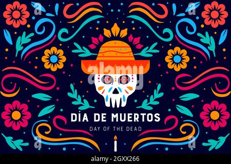 día de muertos. giorno dei morti. con cranio disegnato a mano Illustrazione Vettoriale