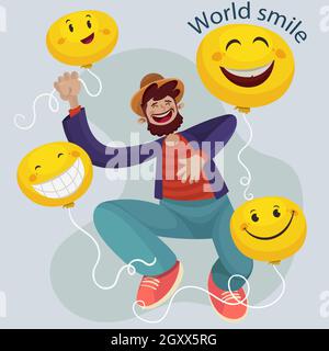 Illustrazione del giorno del sorriso del mondo piatto illustrazione del vettore. Illustrazione Vettoriale