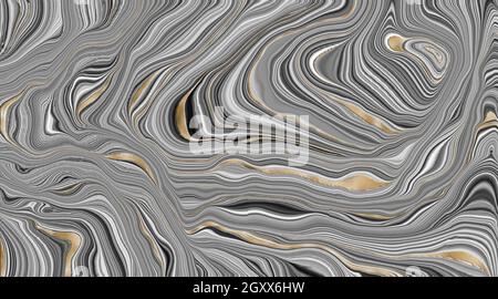 Abstract Agate background. Struttura in pietra grigia Agata con oro. Effetto di marmorizzazione fluido con vena d'oro. Illustrazione Foto Stock