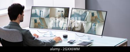 Visione di video da telecamere di sicurezza CCTV sul computer Foto Stock