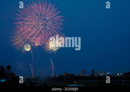 Esposizione di fuochi d'artificio Kawaguchi (2019). Luogo di tiro: Area metropolitana di Tokyo Foto Stock