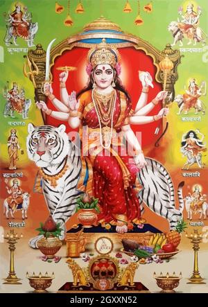 Induismo signore shiva spirituale Lakshmi illustrazione tigre cavalcare Foto Stock