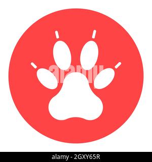 Icona glifo bianco del vettore paw predatorio. Cartello animali domestici. Simbolo grafico per siti Web e applicazioni per animali domestici e veterinari, design, logo, app, interfaccia utente Foto Stock