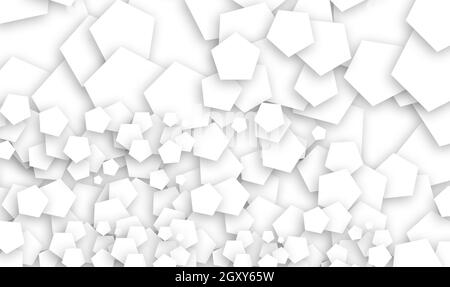progetto concettuale astratto fatto di pentagono che crea il disegno frattale, creato sovrapponendosi l'uno sull'altro con ombra morbida, un grande gruppo di forme, Foto Stock