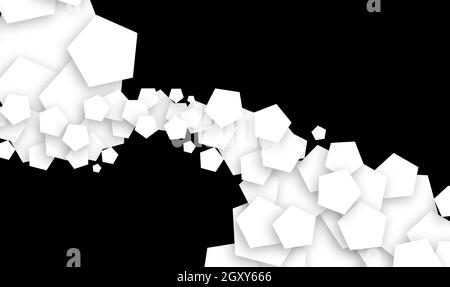 concept design astratto fatto di pentagono creare un disegno frattale emergente da un angolo, creato sovrapponendosi sull'altro in nero isolato backgrou Foto Stock