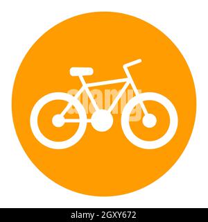 Icona glifo bianco vettore bicicletta. Cartello Campeggio. Simbolo grafico per siti web di viaggi e turismo e applicazioni design, logo, app, UI Foto Stock