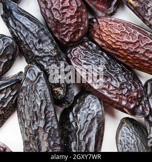 fondo di cibo quadrato - molti fagioli di tonka secchi primo piano Foto Stock