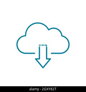 Icona della linea di download cloud. Nuvola con il segno della freccia verso il basso. Concetto di storage su server cloud. Server che ospita i file online. Infrastruttura come servizio IaaS. Illustrazione Vettoriale