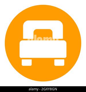 Icona glifo bianco vettore piatto a letto singolo. Simbolo grafico per siti web di viaggi e turismo e applicazioni design, logo, app, UI Foto Stock