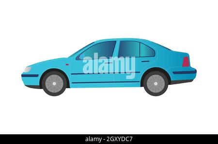 Berlina blu su sfondo bianco - illustrazione vettoriale Foto Stock