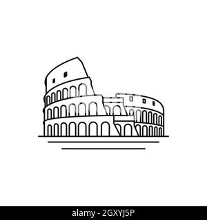 Line ART logo vettoriale della città di Roma. Illustrazione vettoriale del logo Colosseo Illustrazione Vettoriale