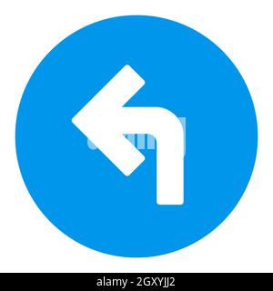 Icona a forma di glifo bianco del vettore con freccia a sinistra. Cartello di navigazione. Simbolo grafico per siti web di viaggi e turismo e applicazioni design, logo, app, UI Foto Stock