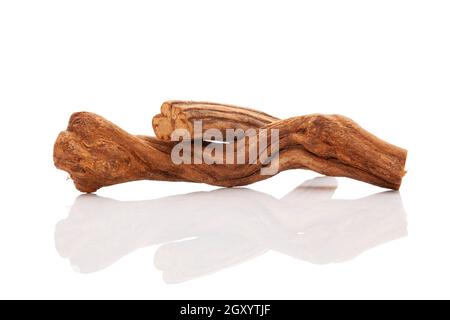 Medicina di ayahuasca. Legno di Banisteriopsis caapi isolato su sfondo bianco. Medicina vegetale commerciale. Foto Stock