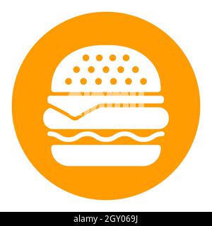 Icona glifo bianco vettore Burger. Cartello fast food. Simbolo grafico per la progettazione di siti Web e applicazioni, logo, app, interfaccia utente Foto Stock