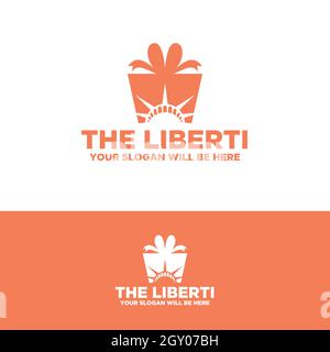 Scatola regalo moderna Statua logo Liberty Illustrazione Vettoriale