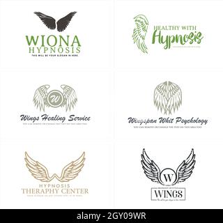 Set di ali iniziale lettera logo design Illustrazione Vettoriale