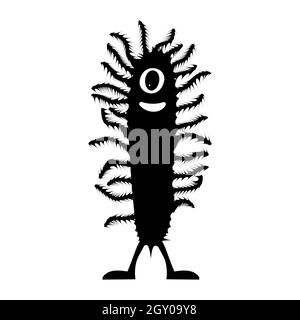 La silhouette di creature è un divertente cetriolo soffice con un occhio e una bocca. In piedi sulle gambe. Vettore isolato su sfondo bianco. Illustrazione Vettoriale