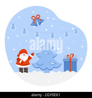 Illustrazione vettoriale felice anno nuovo 2022. Festeggiamo Buon Natale. Albero di Natale. Babbo Natale. Vacanze invernali. Sfondo festivo. Regalo Garland Bu Illustrazione Vettoriale