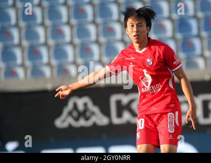 ESTORIL, PORTOGALLO - 03 OTTOBRE: Kanya Fujimoto del Gil Vicente FC in azione, durante la partita di Bwin Liga Portugal tra GD Estoril Praia e Gil Vicente FC all'Estadio Antonio Coimbra da Mota il 3 ottobre 2021 ad Estoril, Portogallo. (Foto tramite MB Media) Foto Stock