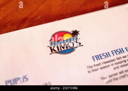 Stati Uniti. 31 luglio 2021. Primo piano del logo per il ristorante Kimo's su Maui, Lahaina, Hawaii, 31 luglio 2021. Foto di cortesia Sftm. (Foto di Gado/Sipa USA) Credit: Sipa USA/Alamy Live News Foto Stock