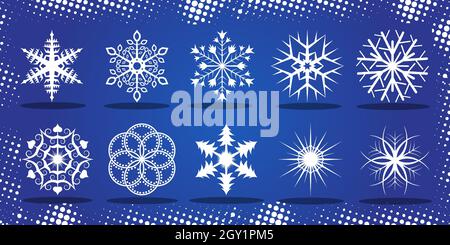 set di fiocchi di neve vettoriali, sposare natale. Illustrazione Vettoriale