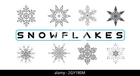 set di fiocchi di neve vettoriali, sposare natale. Illustrazione Vettoriale