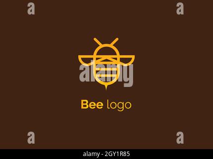 Stile lineare del modello vettoriale del logo Bee. Icona struttura. Illustrazione Vettoriale