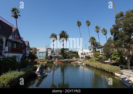 Venice Canals, Historic District of Venice Beach, sobborgo di Los Angeles, California, USA Foto Stock