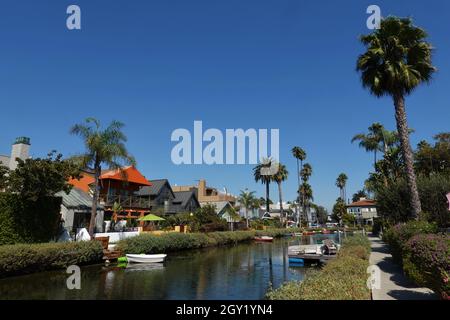 Venice Canals, Historic District of Venice Beach, sobborgo di Los Angeles, California, USA Foto Stock