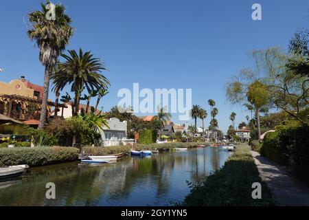 Venice Canals, Historic District of Venice Beach, sobborgo di Los Angeles, California, USA Foto Stock