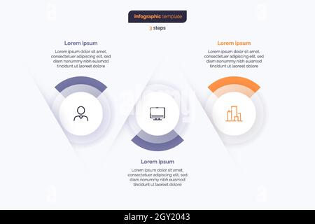 Modello di progettazione infografica in tre fasi. Illustrazione vettoriale Illustrazione Vettoriale