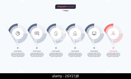 Modello di progettazione infografica aziendale in sei fasi. Illustrazione vettoriale Illustrazione Vettoriale