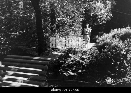 Reisende entspannen im Garten des Hotels Wehrle a Triberg im Schwarzwald, Deutschland 1930er Jahre. Gli ospiti dell'Hotel relax nel giardino del hotel Wehrle in Triberg nella Foresta Nera, Germania 1930s. Foto Stock