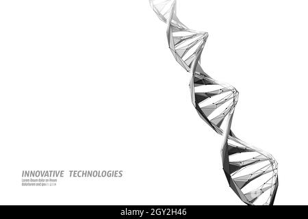 DNA 3D struttura molecola chimica a basso poli. Linea a punti poligonale triangolare parte di cella sana. Vettore di ingegneria del genoma della medicina scientifica microscopica Illustrazione Vettoriale