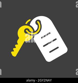 Chiave della camera d'hotel con icona a forma di glifo vettoriale numerico su sfondo scuro. Simbolo grafico per sito web di viaggi e turismo e design di app, logo, app, UI Illustrazione Vettoriale