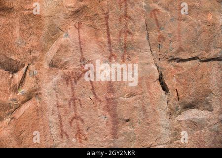 Dipinti preistorici al rifugio di roccia di San Blas, Sierra de San Pedro. Alburquerque, Badajoz, Extremadura, Spagna Foto Stock