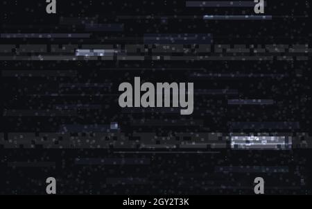 Video digitale di friccazione. Modello di distorsione orizzontale. Righe casuali su sfondo nero. Texture effetto statico. Errore video. Distorsioni astratte. Vettore Illustrazione Vettoriale