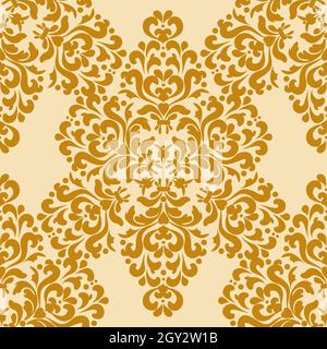 Damask ricco sfondo senza cuciture. Classico motivo dorato. Oro, beige. Texture decorativa. Digital graphics.for tessuto, carta da parati, motivo veneziano Illustrazione Vettoriale