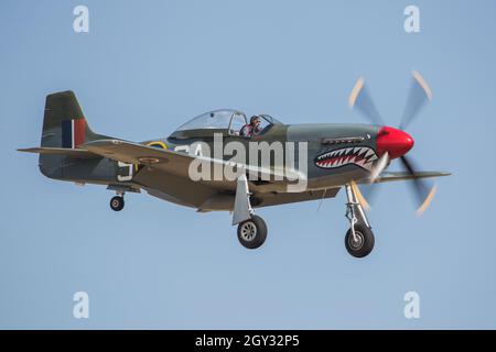 Bocca dello squalo RAF P51D Mustang al Duxford Airshow Foto Stock