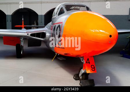 RAF Vampire all'Imperial War Museum di Duxford Foto Stock