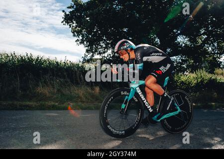 6 ottobre 2021 Tour delle donne. Fase 3. ITT. Da Atherstone ad Atherstone. Megan Jastrab. Foto di Simon Gill. Foto Stock