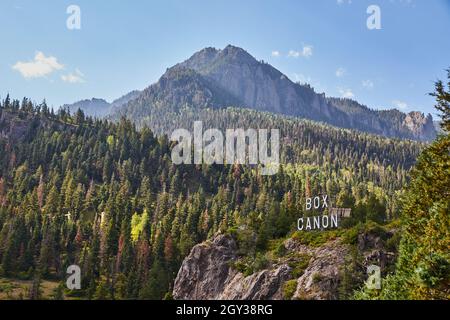 Iconico segno di Box Canon a Ouray, Colorado Rocky Mountains Foto Stock