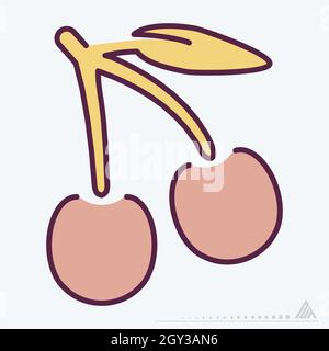 Icona Cherry - stile di taglio linea - illustrazione semplice, tratto modificabile, vettore modello di disegno, buono per stampe, poster, pubblicità, annunci, Illustrazione Vettoriale