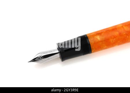 splendidi dettagli di una penna stilografica isolata su sfondo bianco Foto Stock