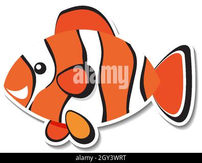 Carino flat clownfish cartoon illustrazione adesivo Illustrazione Vettoriale