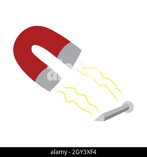 Magnete a U di colore rosso e grigio chiaro che attrae le unghie di fronte ad essa illustrazione vettoriale Illustrazione Vettoriale