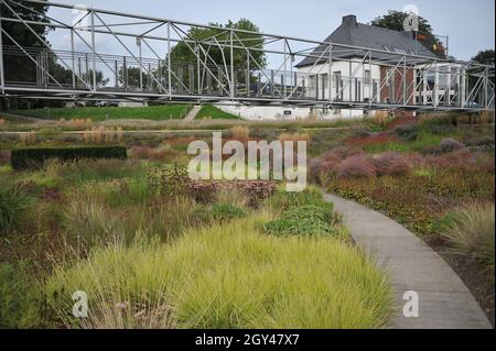 BOTTROP, GERMANIA - 21 AGOSTO 2021: Piantare in stile perenne prato progettato da Piet Oudolf nel Parco pubblico di Berna Foto Stock