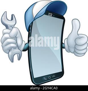 Telefono cellulare chiave di riparazione pollice su Cartoon Illustrazione Vettoriale