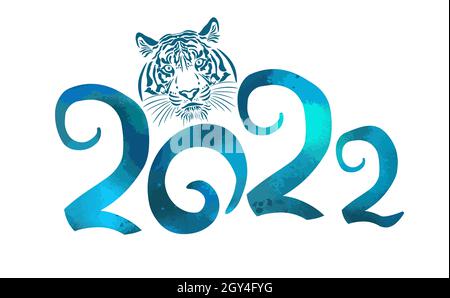 Felice anno nuovo 2022 testo design. Anno della tigre. Illustrazione vettoriale. Illustrazione Vettoriale